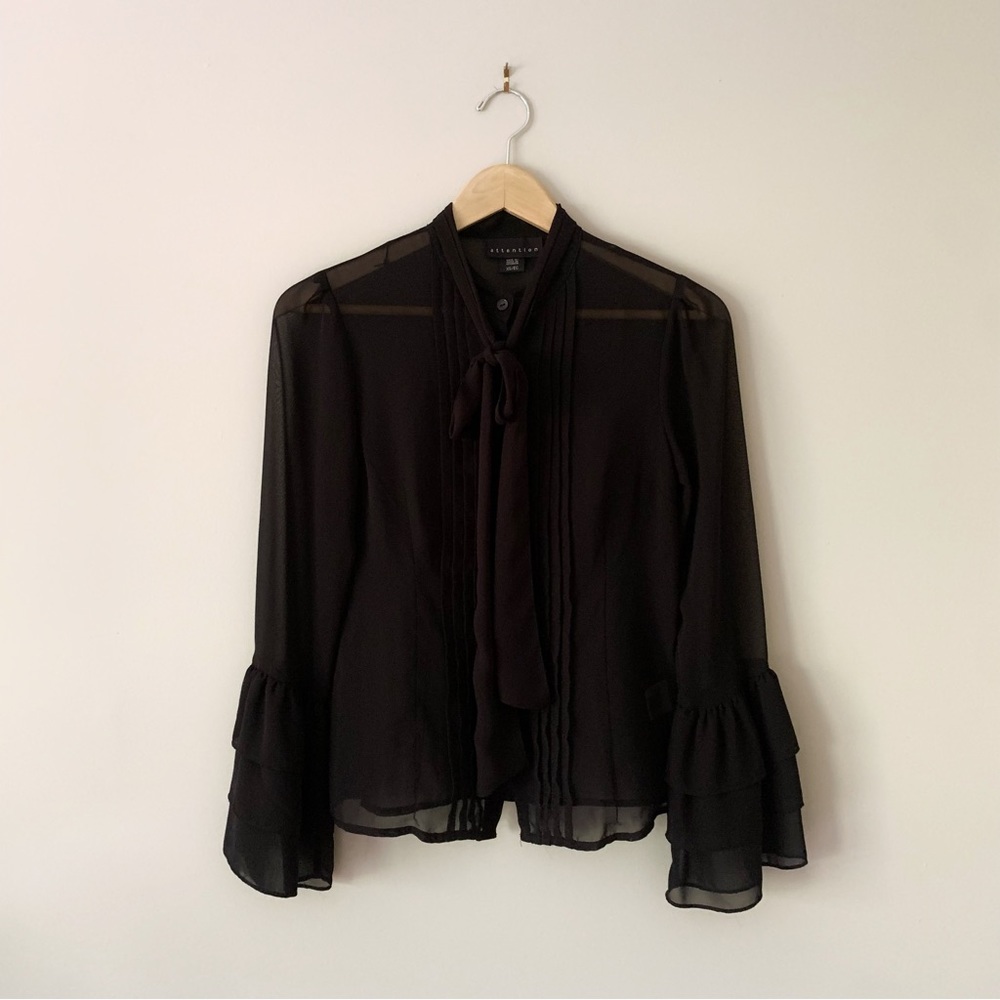 Attention Bell Sleeve Button-Down Blouse